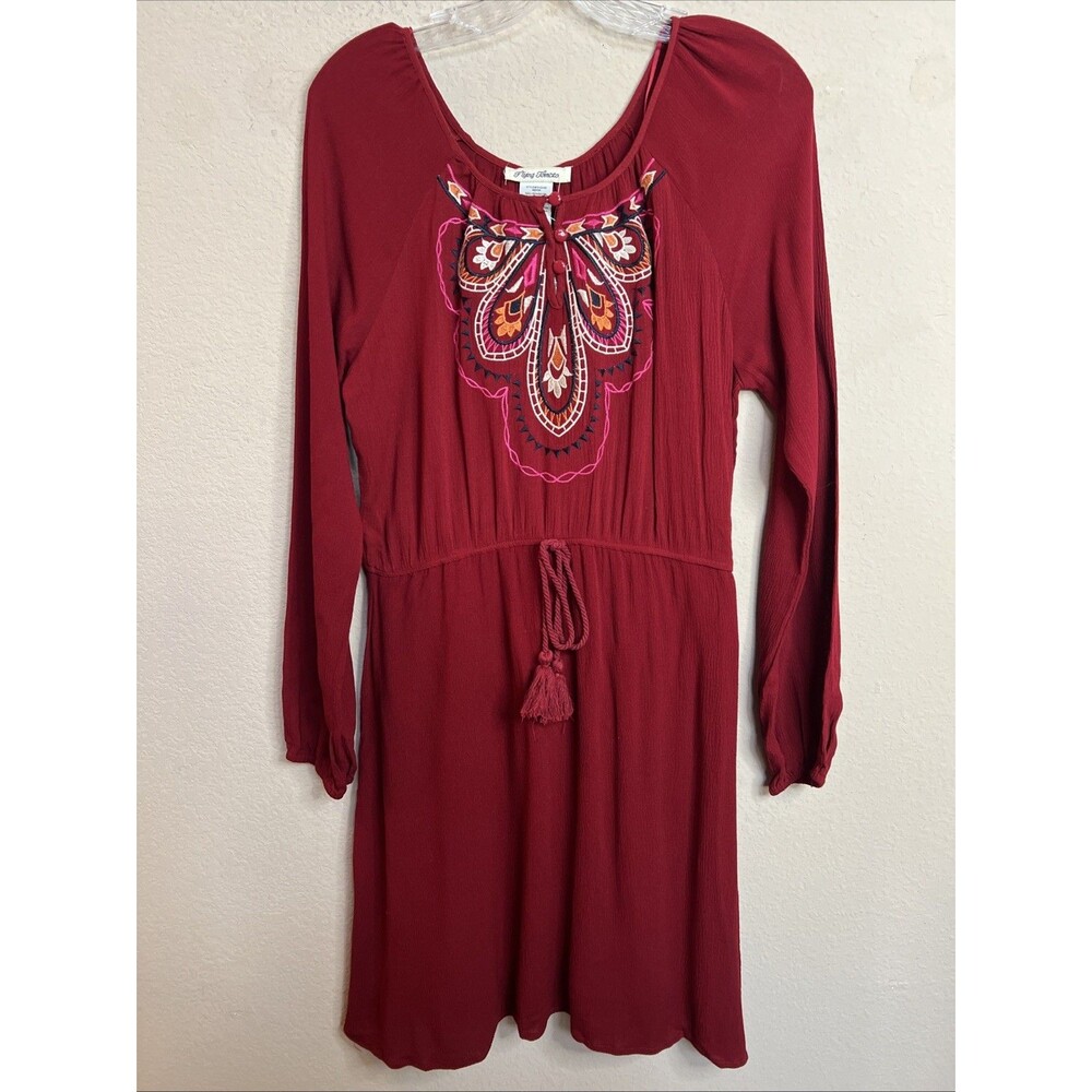 Flying Tomato A-line Size M Red Floral Embroidered Boho Long Sleeve‎ Festival